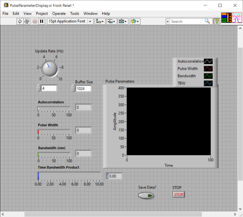 Do you need to use the data from FROGscan in real-time with other software or monitor the output in a data log for device/experiment characterization? We supply LabView VIs for monitoring VideoFROGscan’s output.