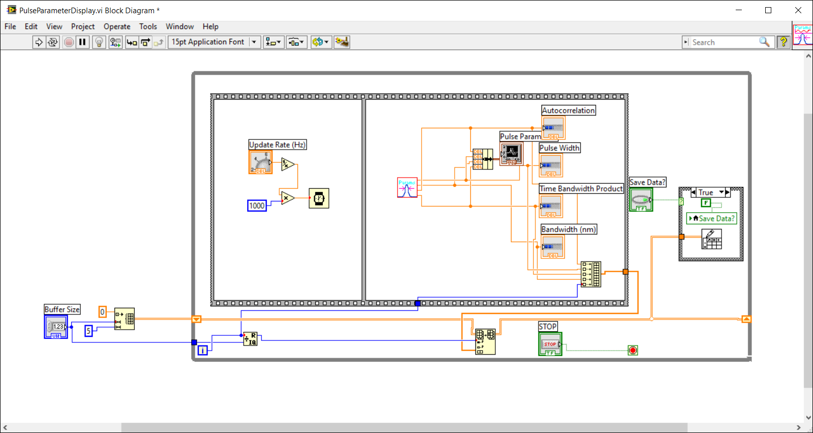 LabView Pulse Parameter Display Block Diagram